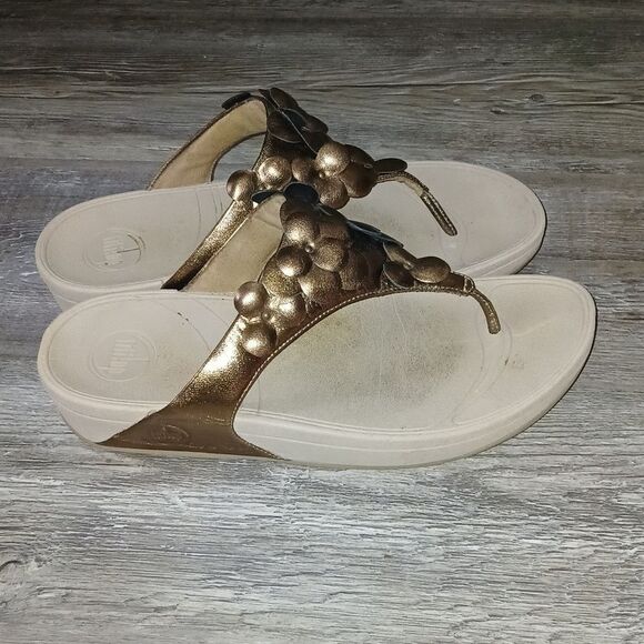 Fitflop fleur florla metallic thing wedge sandals  flip flops  Sz 11  EUC - Picture 5 of 8